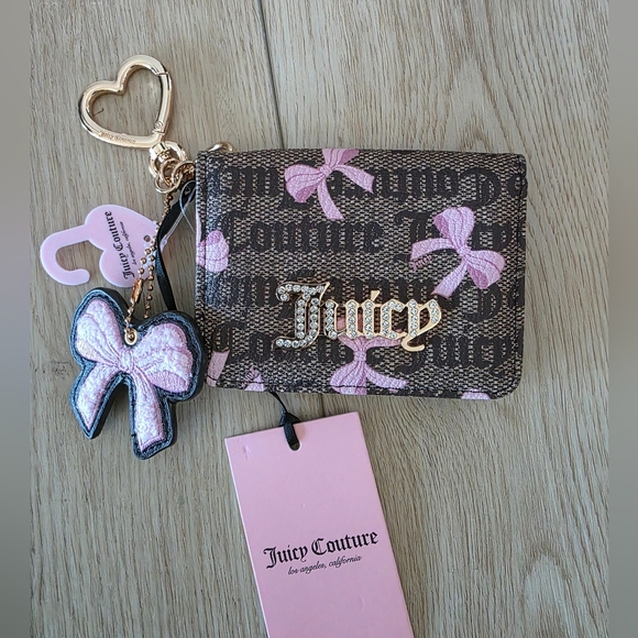 Juicy Couture Accessories - NWT Juicy Couture Simply Sweet Card Case Key Fob Dk Brown Pink